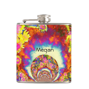 Flasques Elégant boho retro aquarelle de tournesol champs