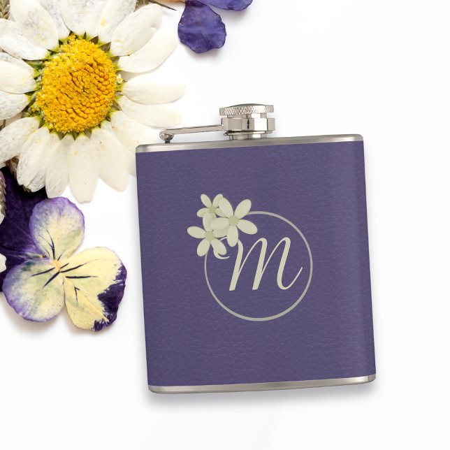 Flasques Elégant cuir violet look margueux Monogramme (A pretty purple hip flask with space for your initial. Makes a great gift for your mom!)