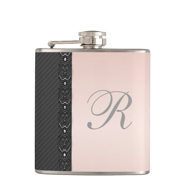 Flasques Élégant doux rayures dentelle mariage monogramme (Devant)