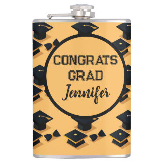 Flasques Elegant Gold and Black Graduation Cap Pattern