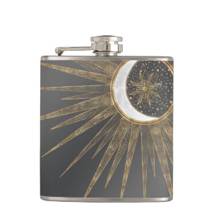 Flasques Elegant Gold Doodles Sun Moon Mandala Design