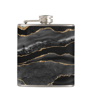 Flasques Élégant Marbre D'Agate Noir Et Or