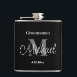 Flasques élégant minimaliste personnalisé garçon d'honneur<br><div class="desc">élégant minimaliste personnalisé garçon d'honneur noir et gris Flask</div>