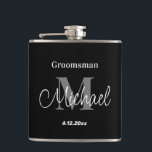 Flasques élégant minimaliste personnalisé garçon d'honneur<br><div class="desc">élégant minimaliste personnalisé garçon d'honneur noir et gris Flask</div>