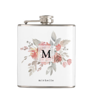 Flasques Élégant Monogramme floral rose pâle
