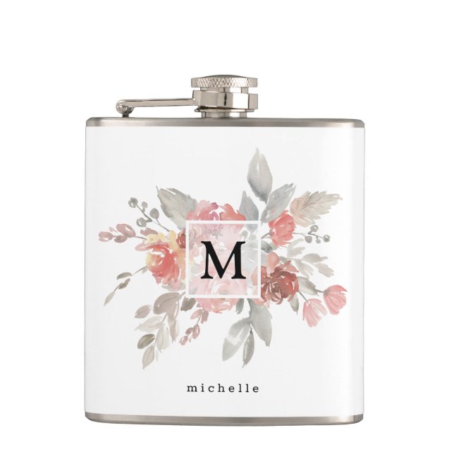 Flasques Élégant Monogramme floral rose pâle (Devant)