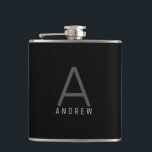 Flasques Élégant Monogramme gris-noir personnalisé<br><div class="desc">Monogramme masculin moderne,  élégant et sobre,  nom initial et personnalisé sur une fiole personnalisée dans une police sans-serif classique minimaliste et professionnelle pour un look simple,  professionnel et moderne.</div>