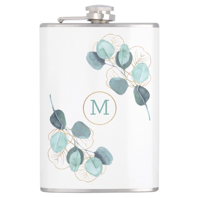 Flasques Élégant Monogramme moderne Eucalyptus Or (Devant)