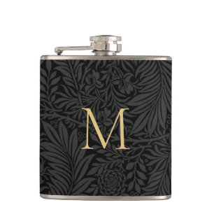 Flasques Élégant Monogramme Vintage Floral Or Noir