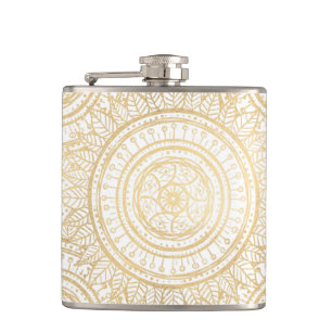 Flasques Élégant Motif blanc de tournesol Mandala Gold