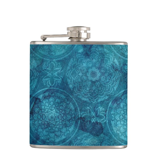 Flasques Elégant Motif d'aquarelle Mandala Turquoise (Devant)