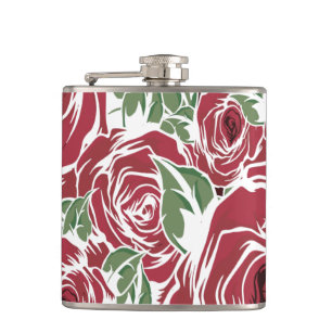 Flasques Elégant Motif Rose Vintage - Rouge & Vert Floral
