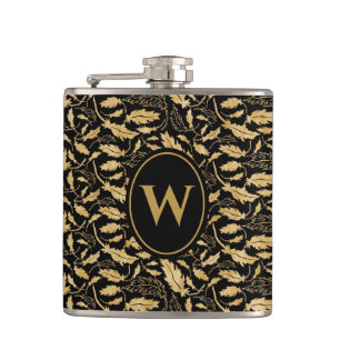 Flasques Élégant motif vintage feuille d'or noir de luxe