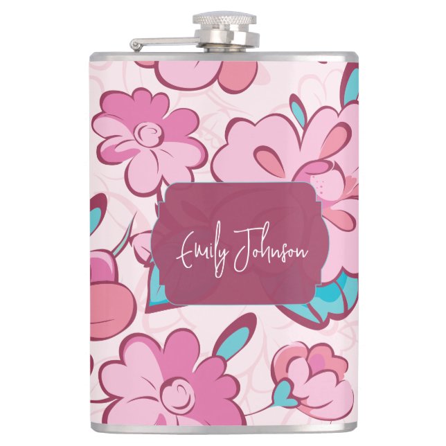 Flasques Elegant Pink Blossom Custom Name Floral Design (Devant)