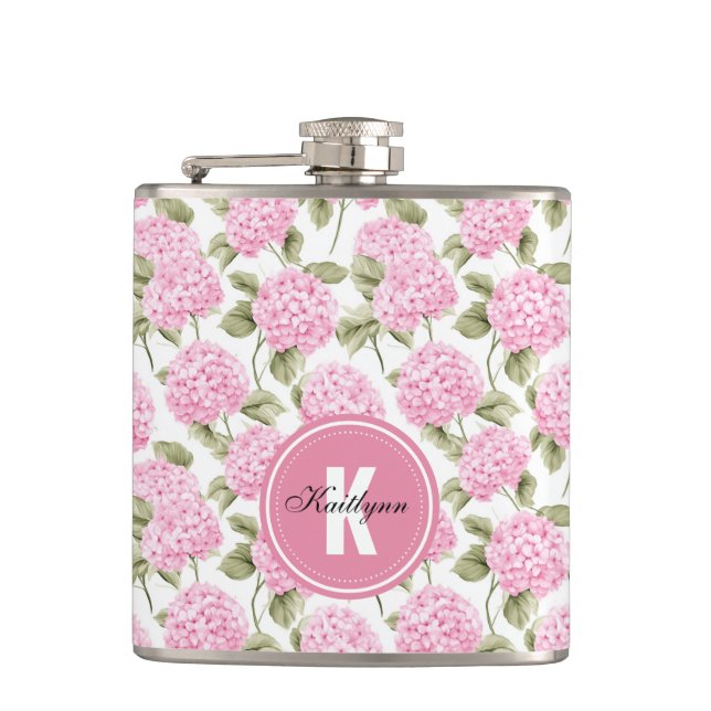 Flasques Elegant Pink Hydragea Flowers Pattern Monogram (Devant)