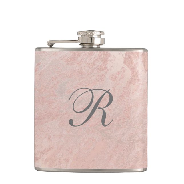 Flasques Élégant rose doux en marbre d'or mariage monogramm (Devant)