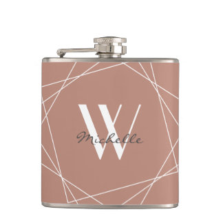 Flasques Élégant Rose Gold White Monogramme Nom géométrique