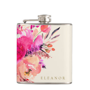 Flasques Elégante Aquarelle rose Floral Custom Bridal Party