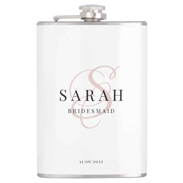 Flasques Élégante calligraphie Pink Monogram Bridesmaid (Devant)
