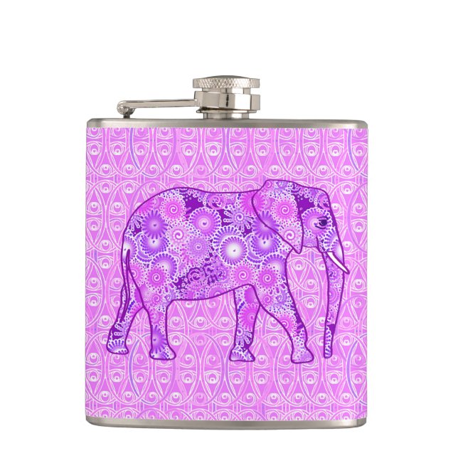 Flasques Éléphant de remous de fractale - pourpre et (Devant)
