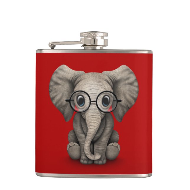 Flasques Éléphant mignon de bébé avec des verres de lecture (Devant)