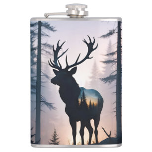 Flasques Elk Double exposition Animal Nature sauvage Sauvag