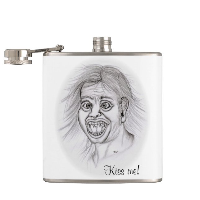 Flasques Embrasse-moi ! Crayon dessin noir et blanc (Ouvert)