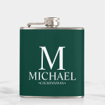 Flasques Émeraude Vert moderne Groomsman personnalisé<br><div class="desc">Cadeaux de Groomsman Personnalisés modernes avec monogramme personnalisé,  nom et titre de marionnettiste en style serif classique blanc sur arrière - plan vert émeraude. Aussi parfait pour Best Man,  Père de la Mariée et plus.</div>