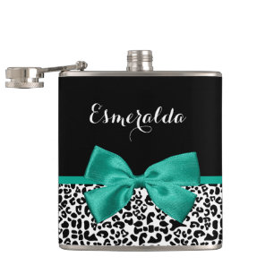 Flasques Empreinte de léopard Emerald Green Ribbon Bow Nom