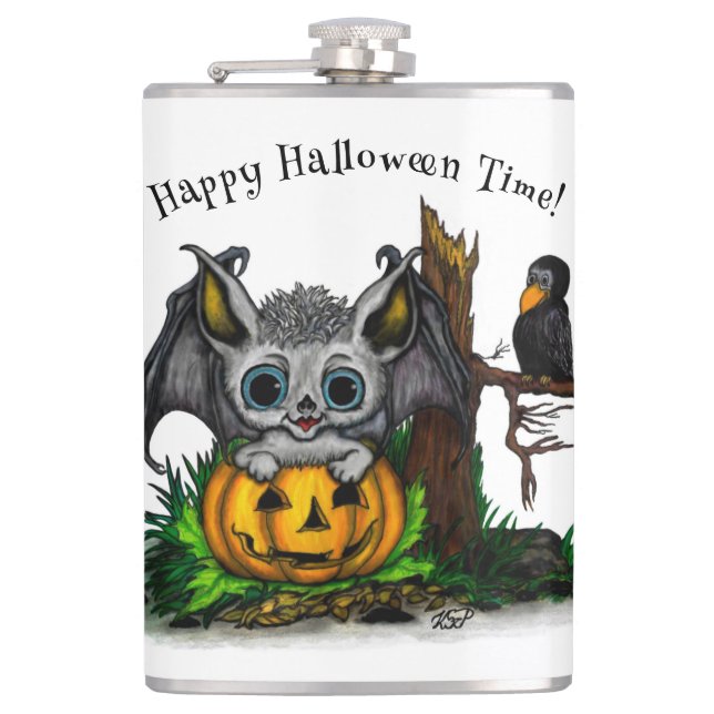 Flasques En attente d'Halloween, Bat mignonne et Corbeau (Devant)