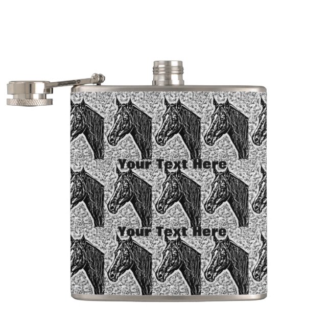 Flasques équine design noir et blanc image d'un cheval (Ouvert)