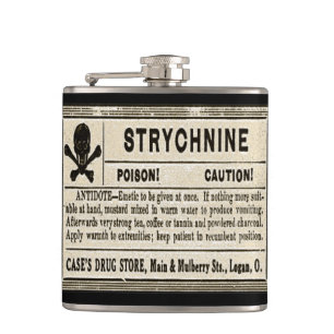 Flasques Étiquette de poison de strychnine vintage