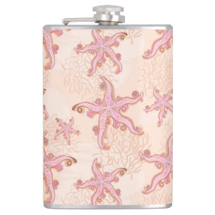 Flasques Étoiles de mer et corail motif pastel rose
