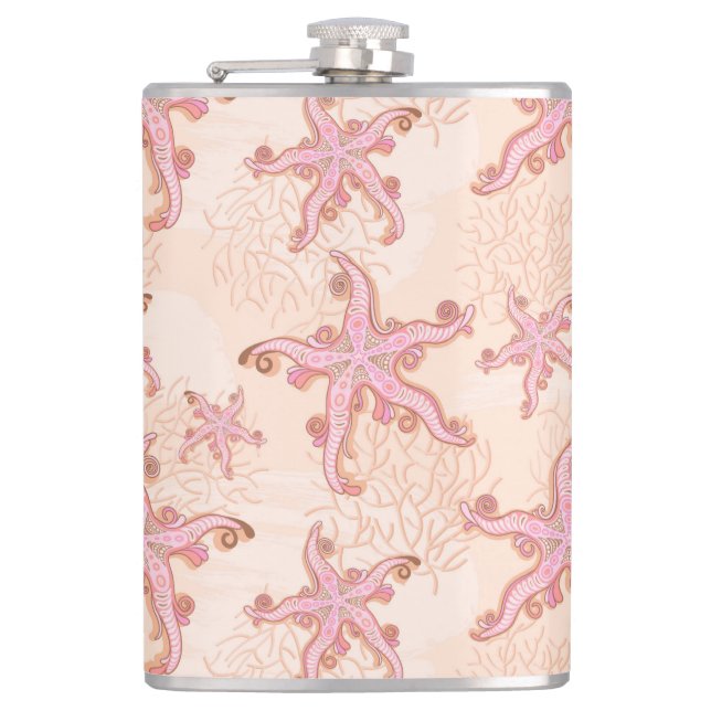 Flasques Étoiles de mer et corail motif pastel rose (Devant)