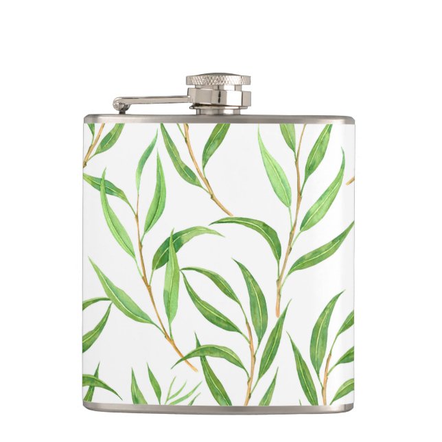Flasques Eucalyptus motif aquarelle sur blanc (Devant)