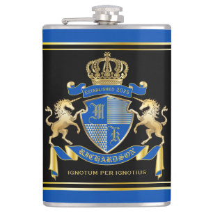 Flasques Faites votre propre blason Unicorn Emblem Bleu