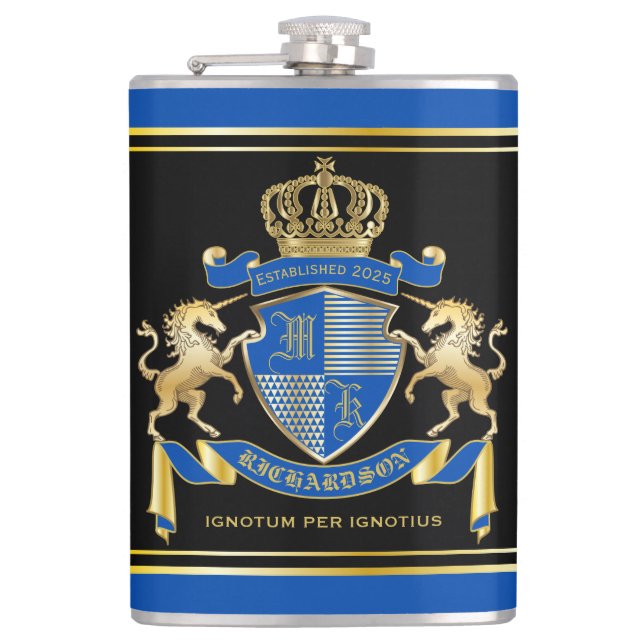 Flasques Faites votre propre blason Unicorn Emblem Bleu (Devant)