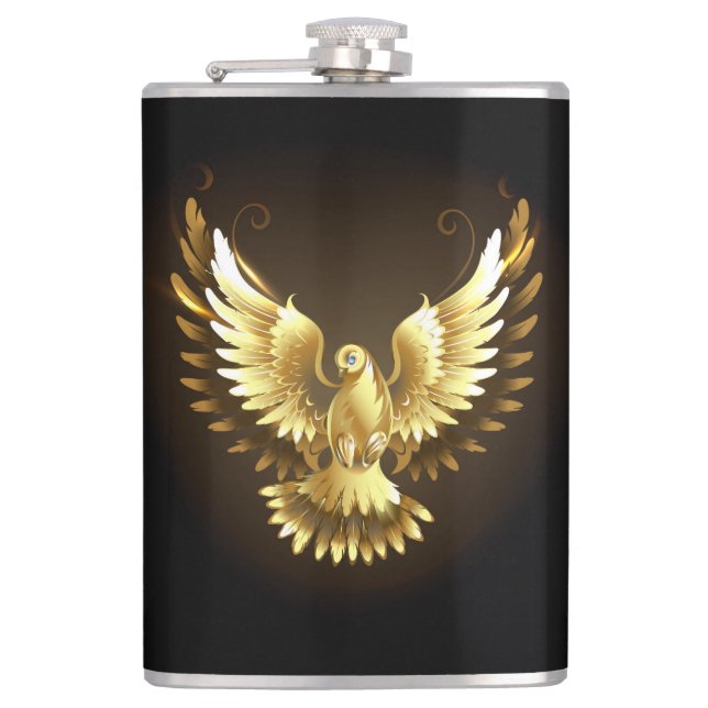 Flasques Faux Gold Foil Peace Dove en noir (Devant)