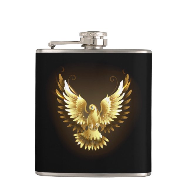 Flasques Faux Gold Foil Peace Dove en noir (Devant)