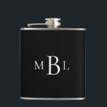 Flasques Favoriser Bachelor Party Blanc Monogramme Black Fl<br><div class="desc">Black Flask. Monogramme blanc.  Un cadeau aux grands.  faveur.</div>