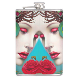 Flasques Feminine Red Lips et Rose Peacock Abstrait