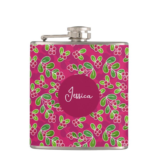 Flasques Festif Motif de fruits de canneberge, Fuchsia (Devant)