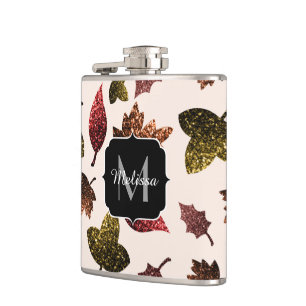 Flasques Feuille étincelant automne motif Monogramme