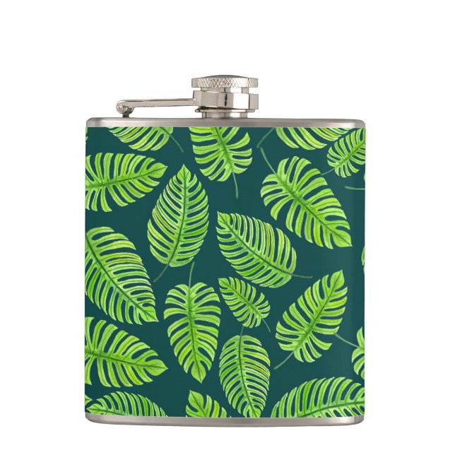 Flasques Feuilles de Monstera, motif d'aquarelle tropicale (Devant)