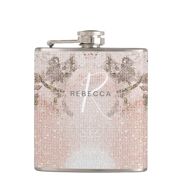 Flasques Fiasque à monogramme floral rose blush romantique (Devant)