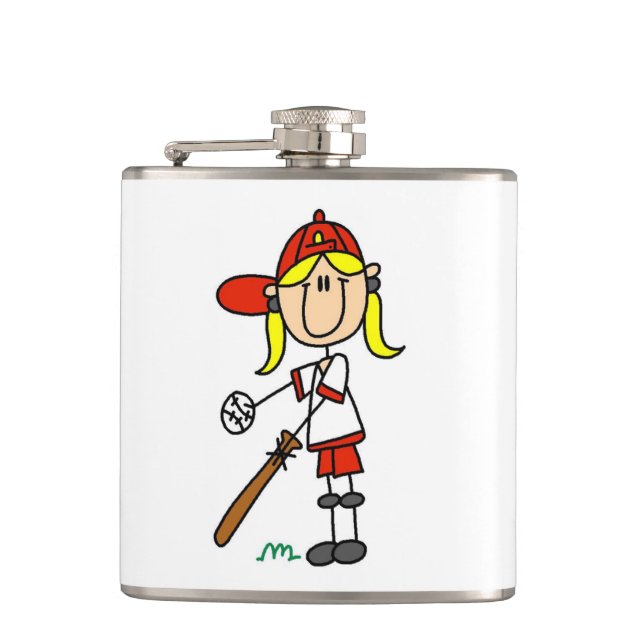 Flasques Fille stick figure baseball debout à la batte (Devant)