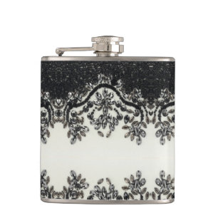 Flasques Fille vintage glamour noir blanc motif floral