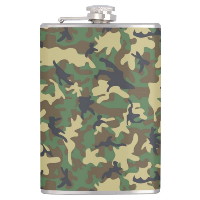 Flasques Fiole Brown camouflée verte vinyle enrobée 8 oz (Devant)