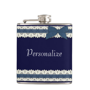 Flasques Fiole d'arc en ruban en dentelle bleue personnalis