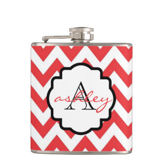 Flasques Fiole de monogramme rouge et blanc Chevron